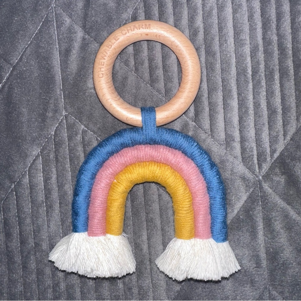 Chewable Charm Rainbow Macrame Teether for Baby - Teal + Rose - Gift Idea